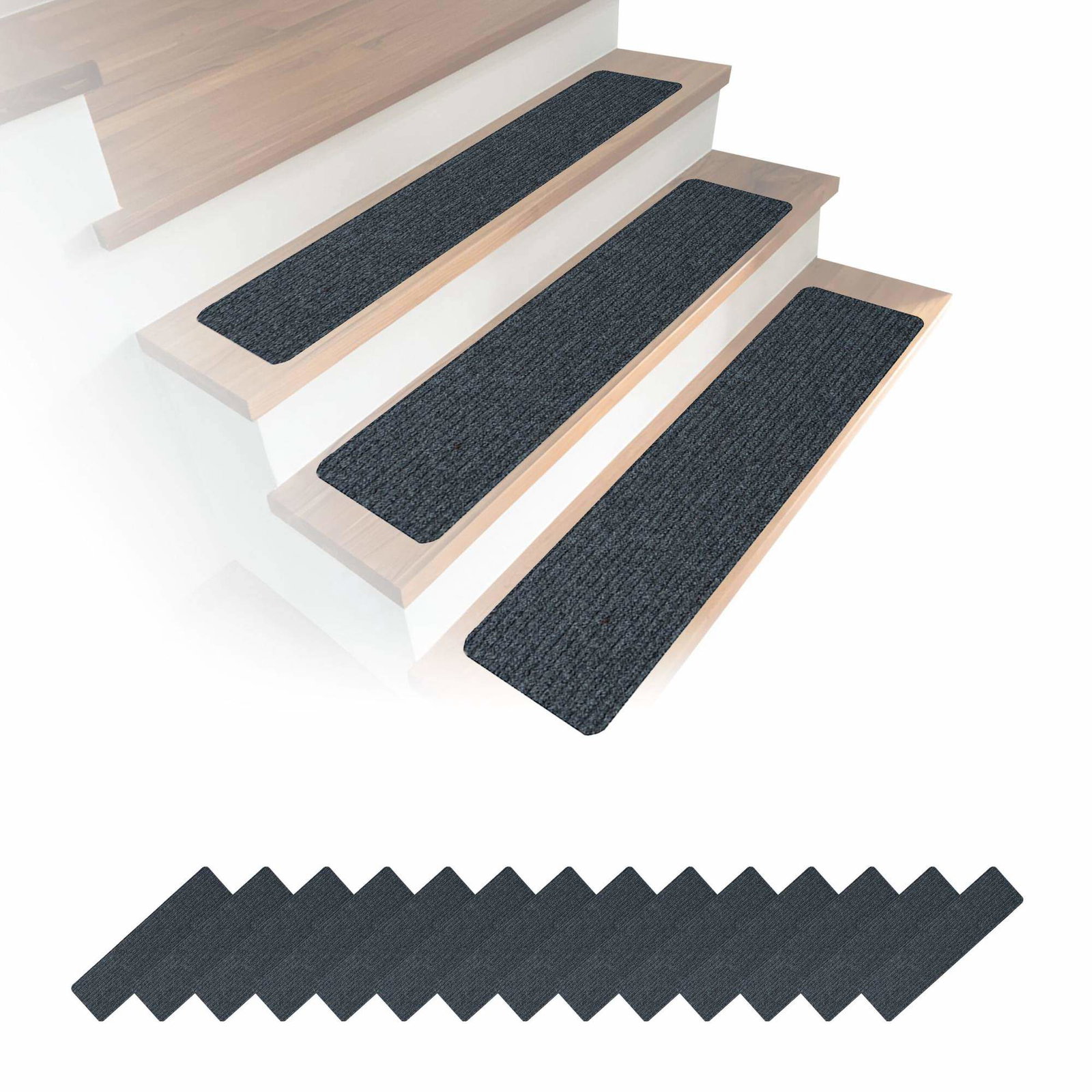 Rektangulære trappemåtter, 16 stk., selvklæbende, 75x20 cm