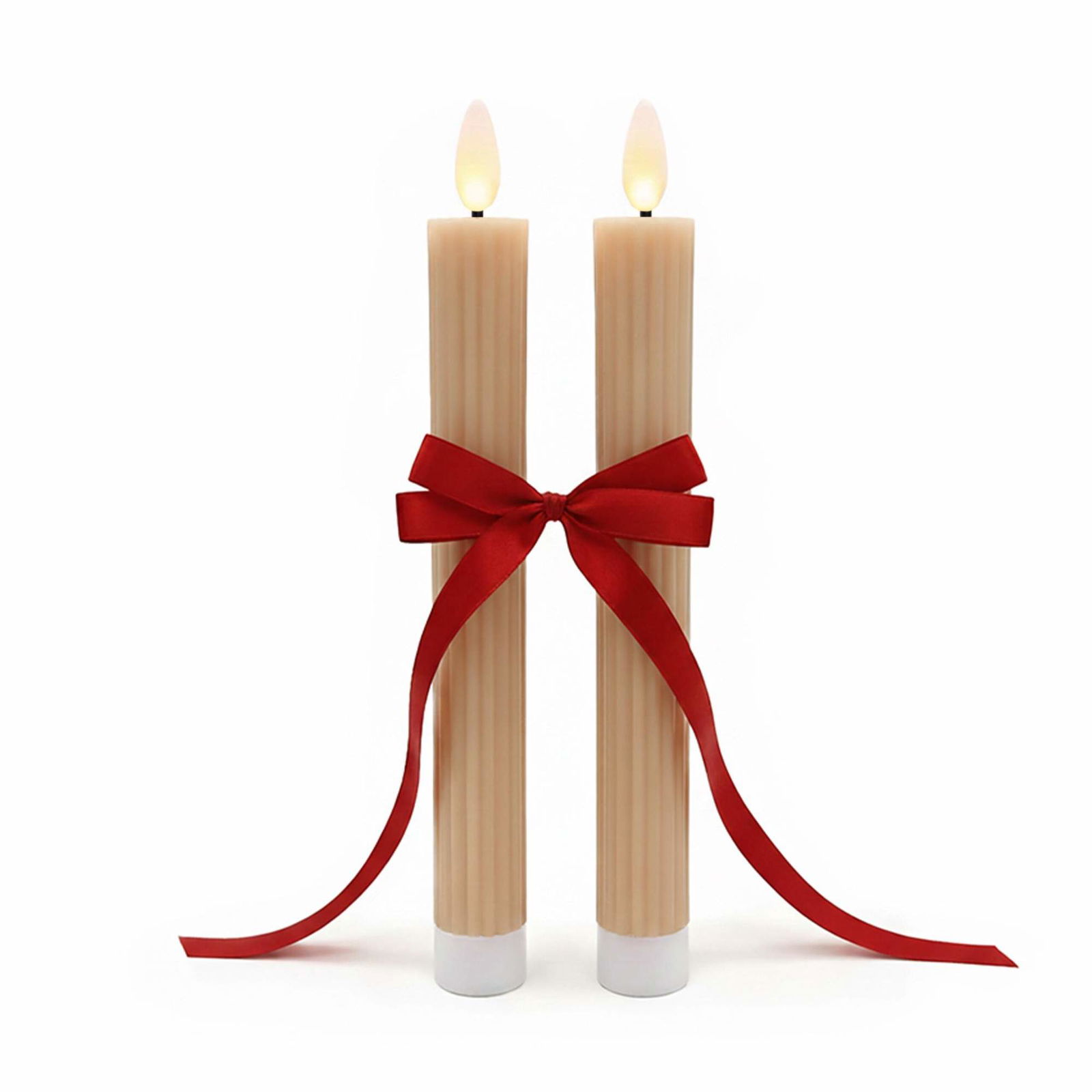 LED-koniske lys, ægte voks, flimrende flamme, sæt med 2