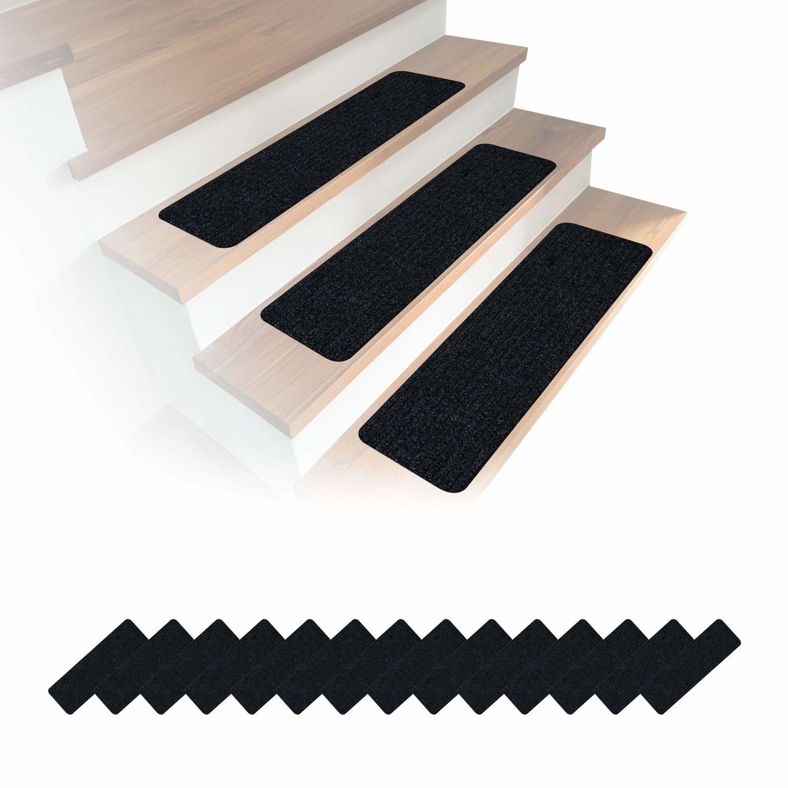 Rektangulære trappemåtter, 16 stk., 65×20 cm, skridsikre