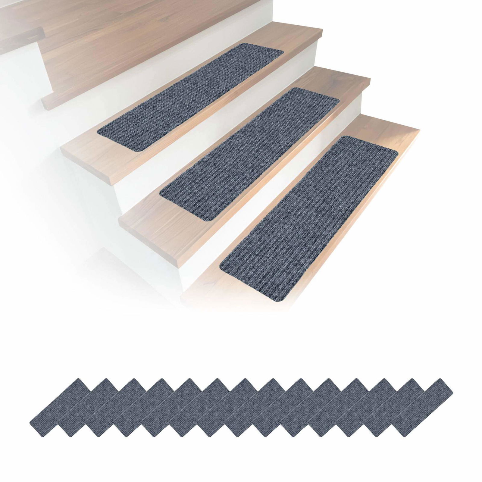 Rektangulære trappemåtter, 16 stk., skridsikre, let at vedligeholde