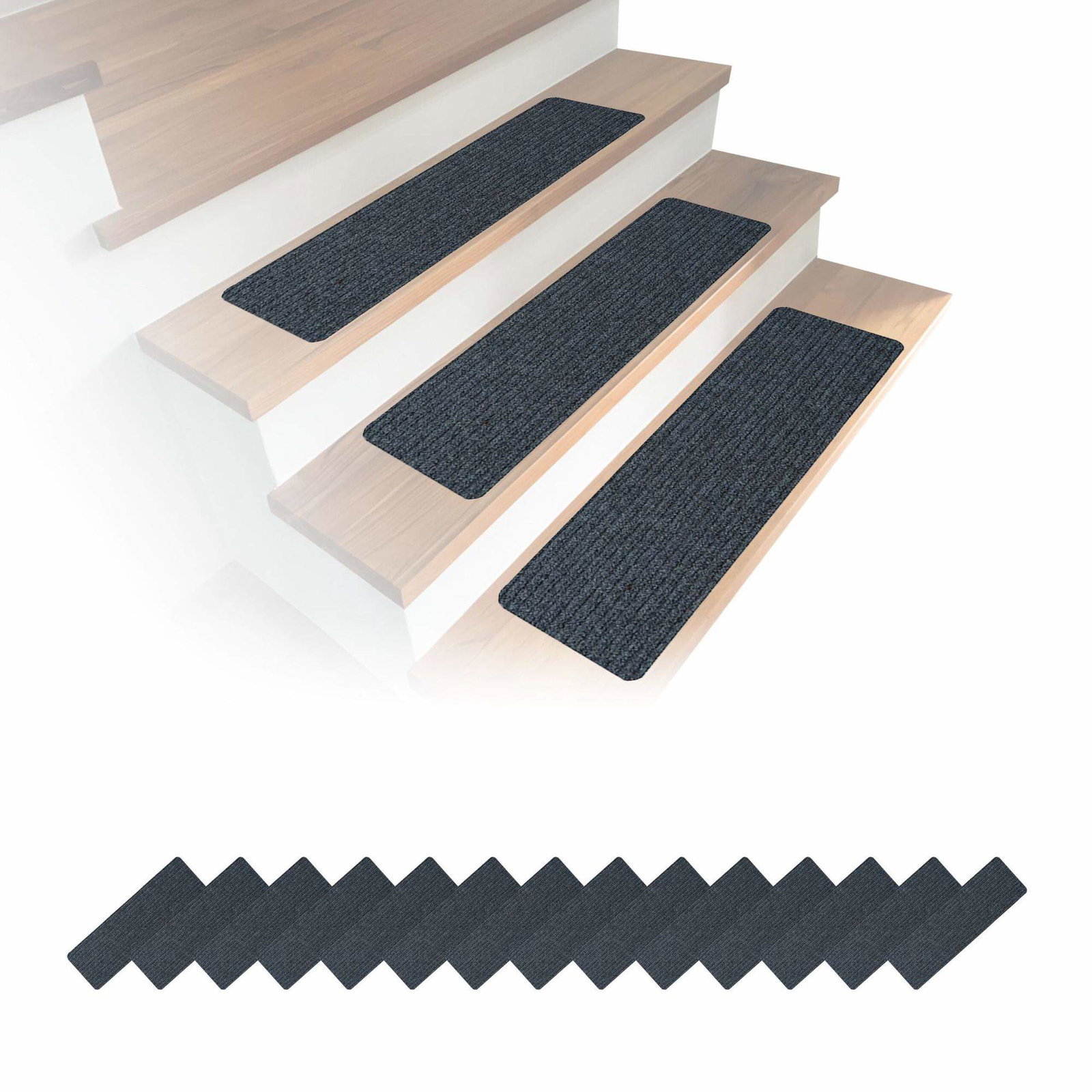 Rektangulære trappemåtter, 16 stk., 65×20 cm, skridsikre