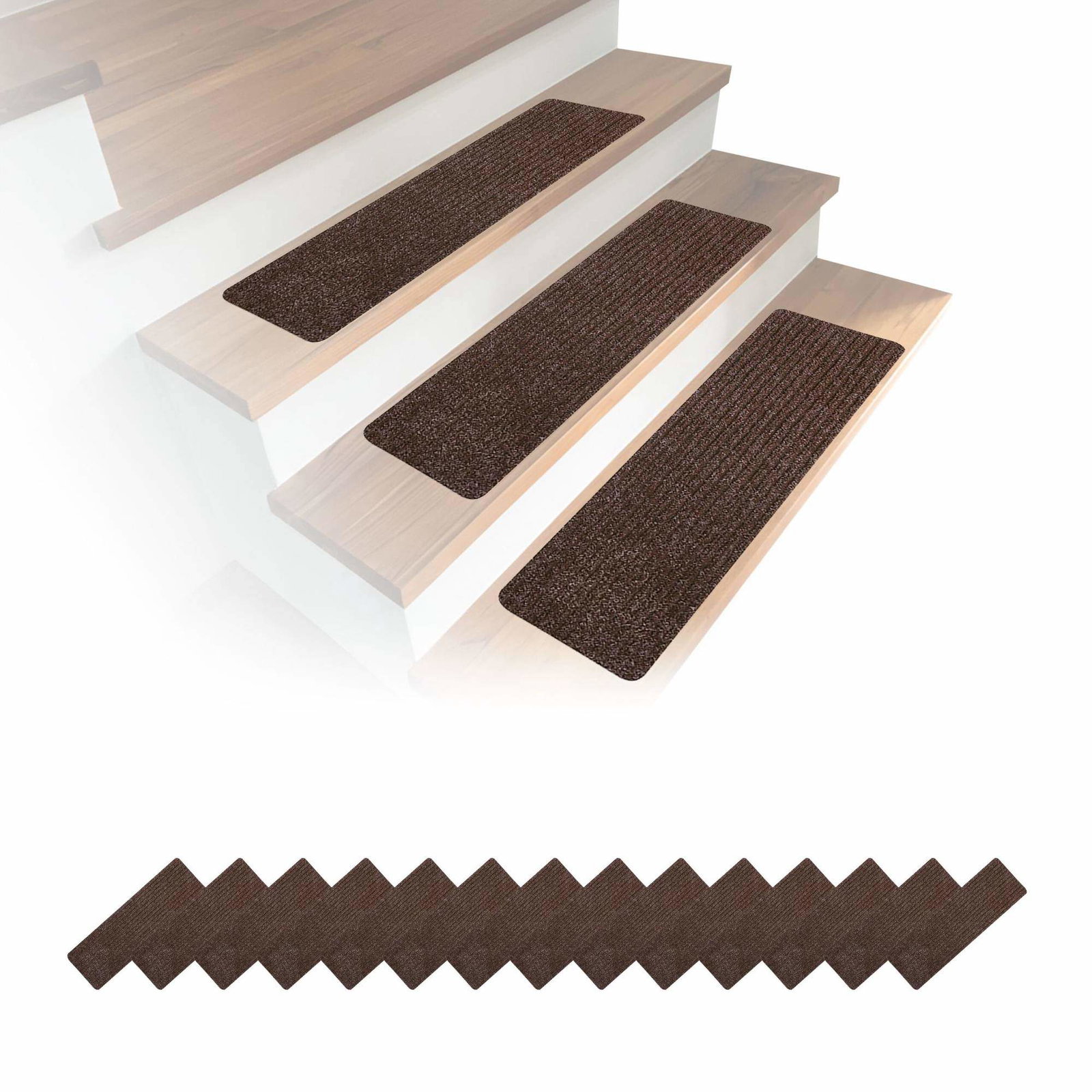 Rektangulære trappemåtter, 16 stk., 65×20 cm, skridsikre