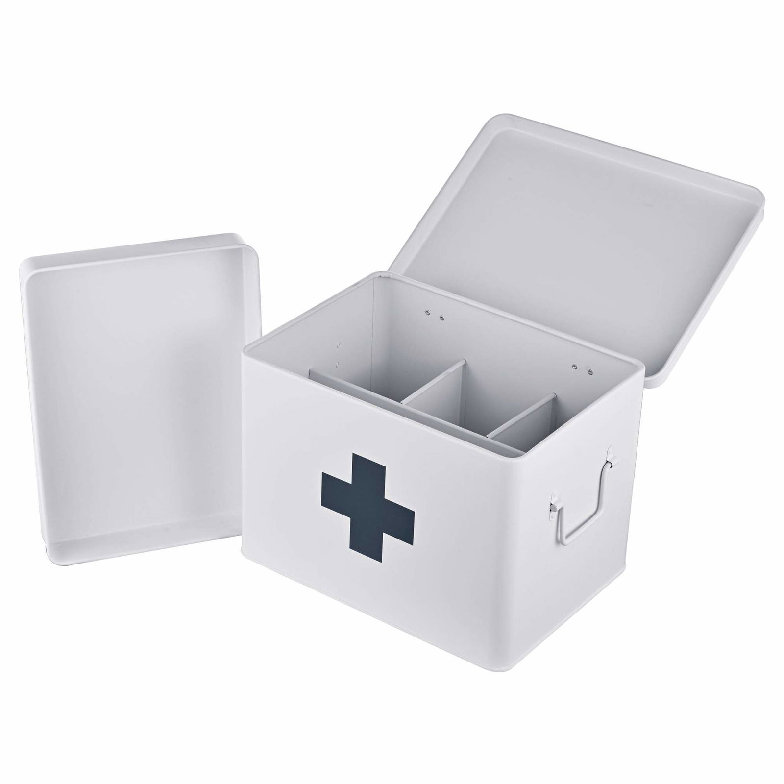 Metalmedicinopbevaringsæske – 4 rum, aftagelig indsats