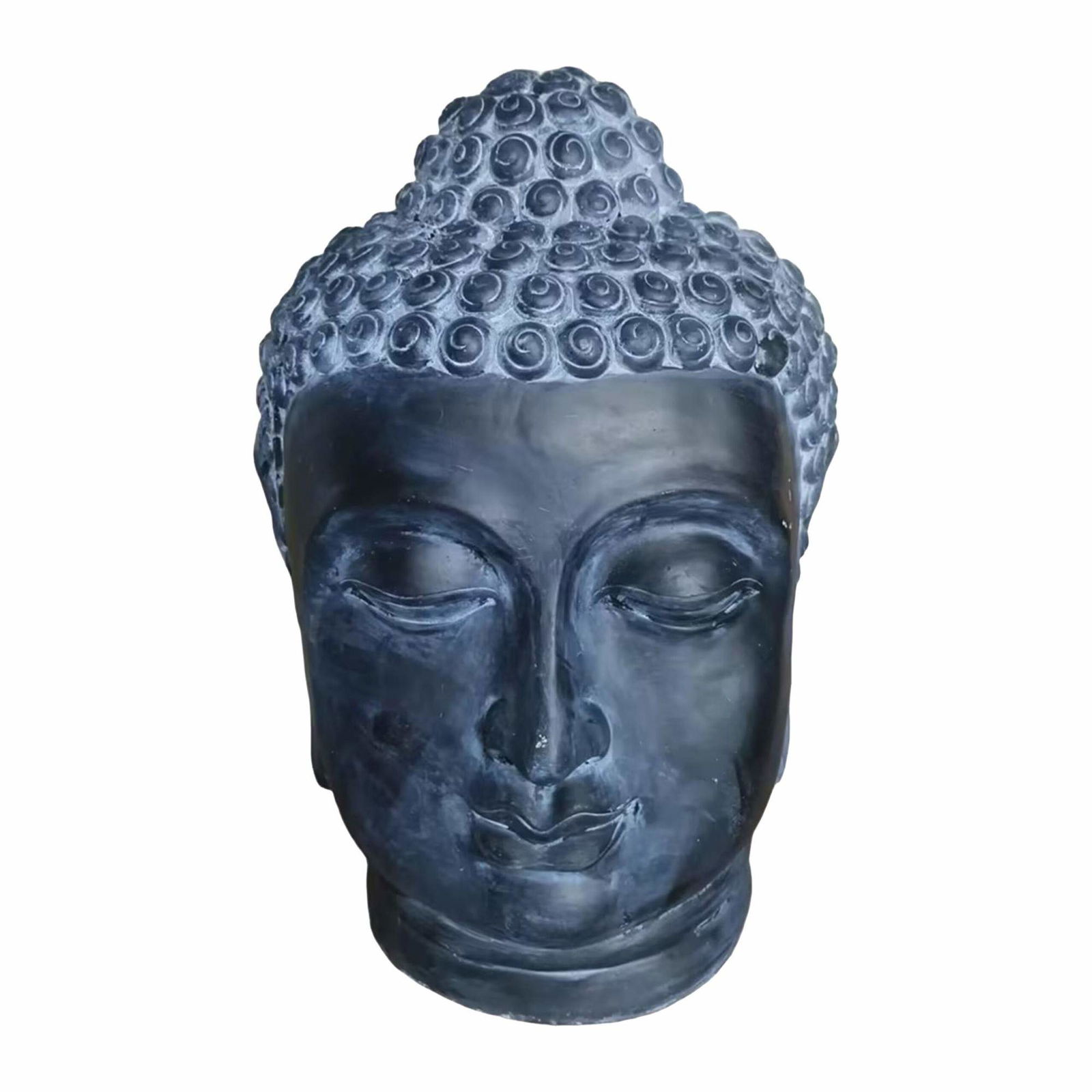 Buddha-hovedskulptur – Holdbar polyresin med lavastenfinish