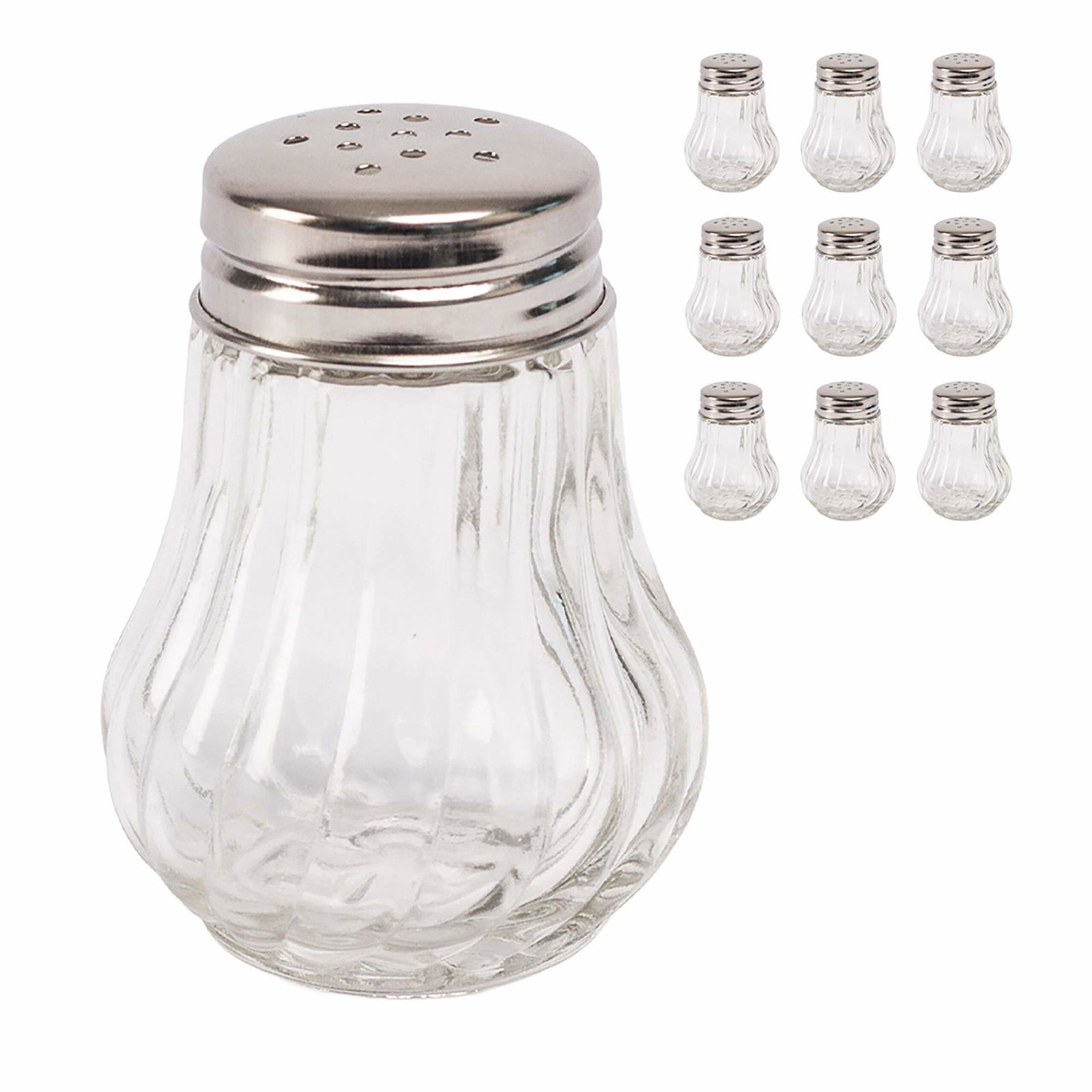 10-delt salt- og peberbøssesæt i glas – ribbet design