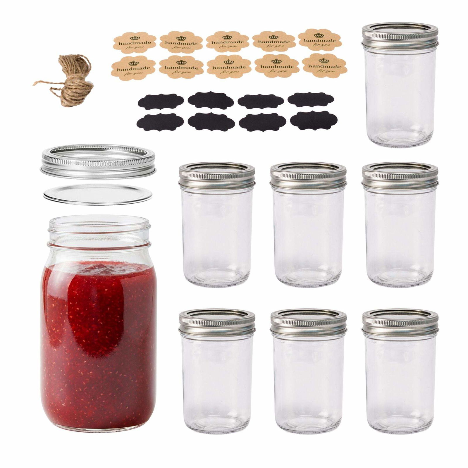 Sylteglas med låg – lufttæt, sæt med 8 dele