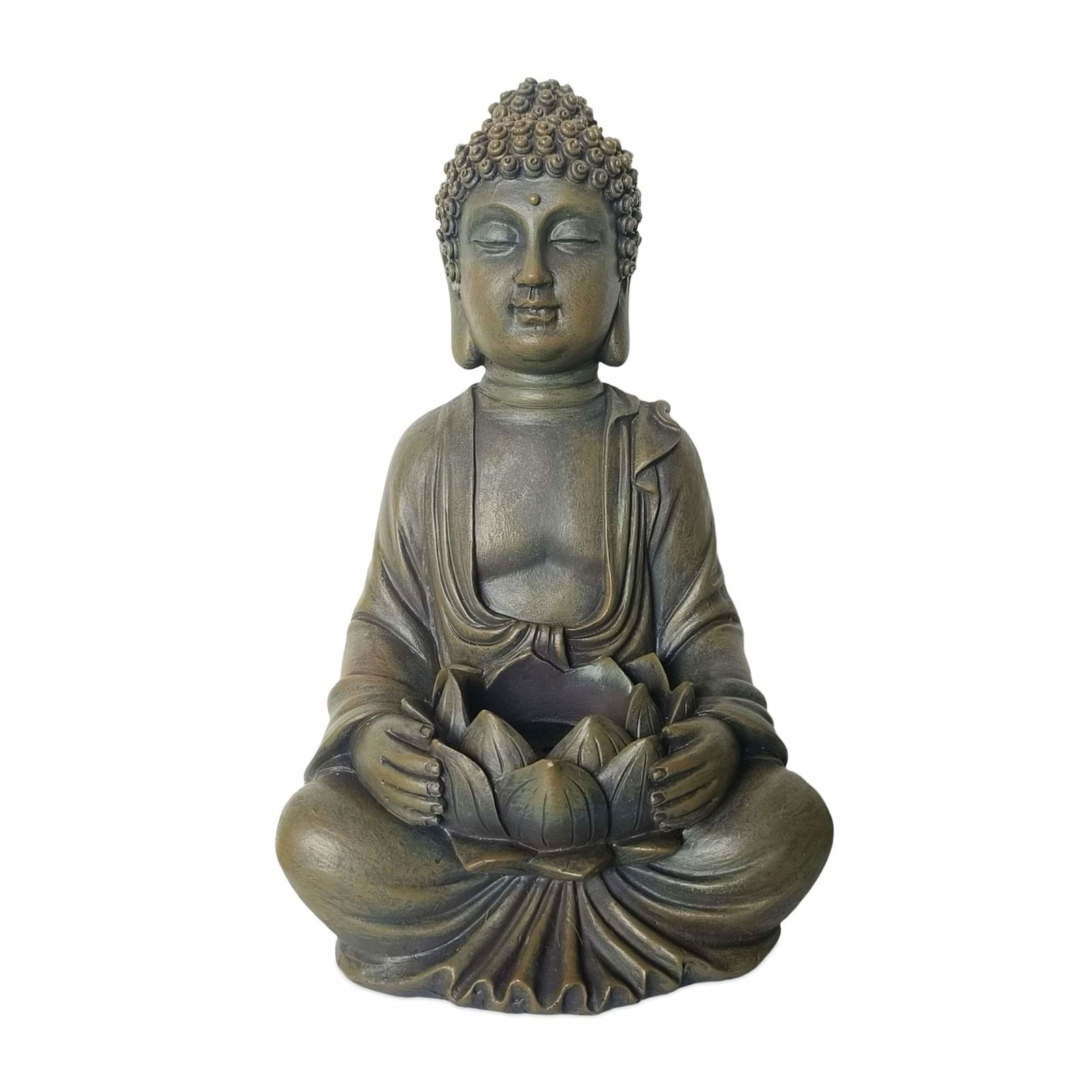 Buddha-statue 30 cm – bronzefinish, vejrbestandig polyresin