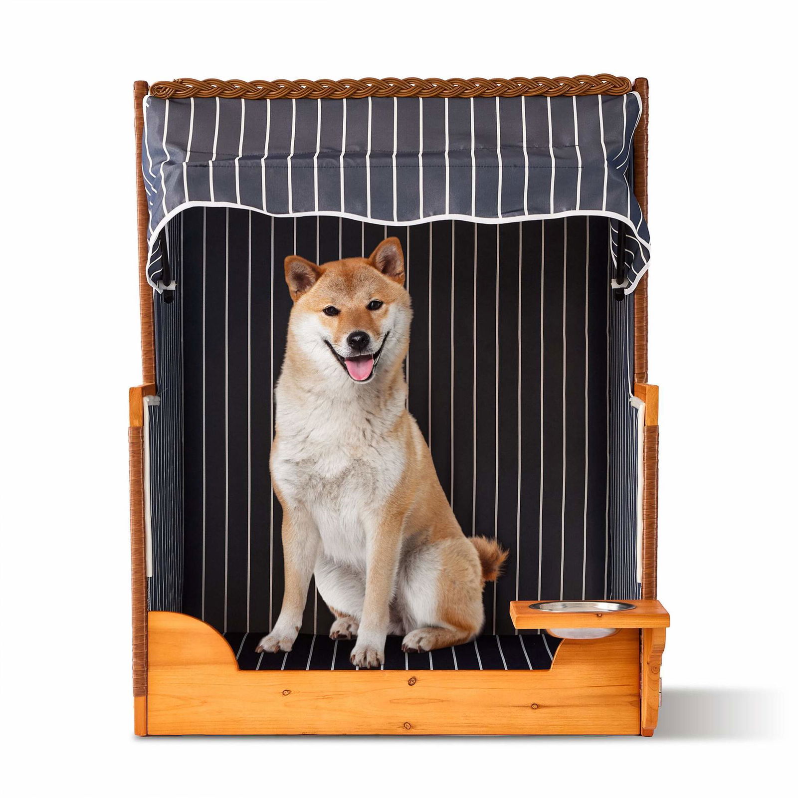 Hundestrandstol – Træ & Ratting med Skål