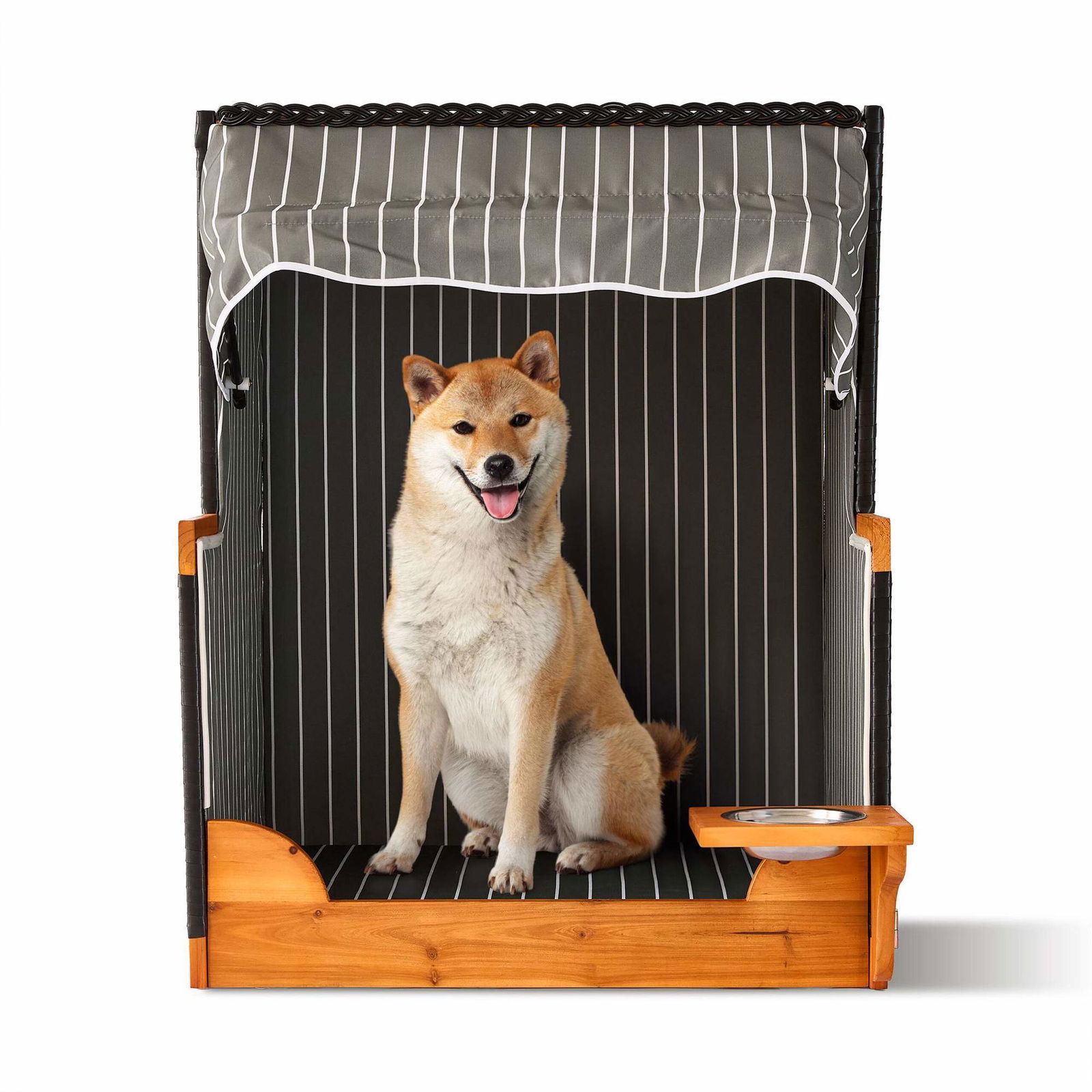 Hundestrandstol – Træ & Ratting med Skål