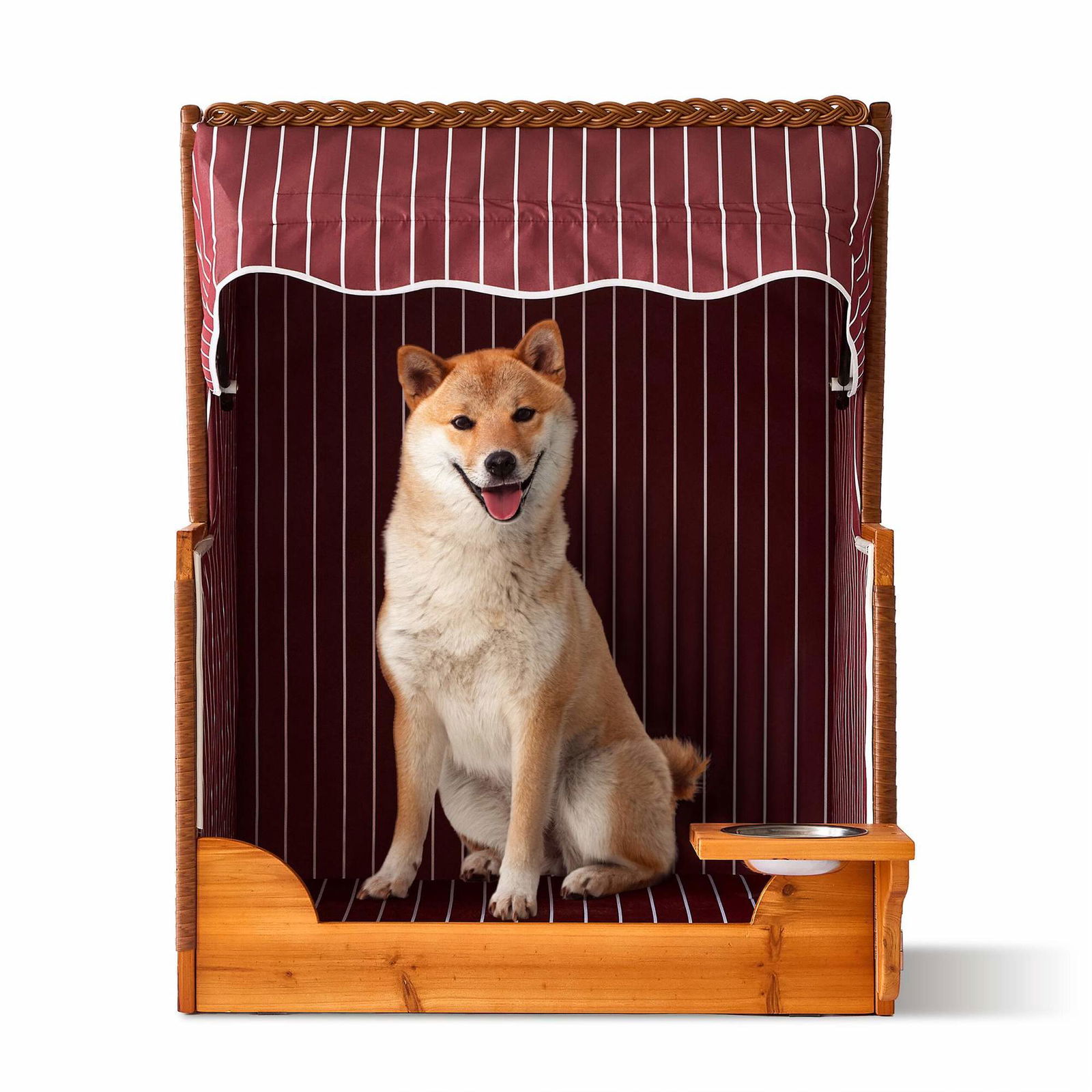 Hundestrandstol – Træ & Ratting, Inkluderer Skål