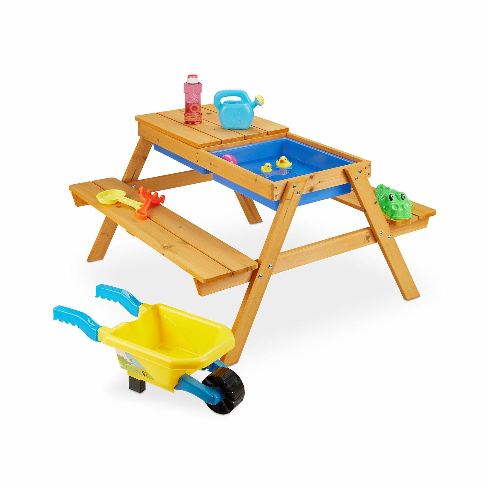 Børne træsædesæt med vand- og sandbord