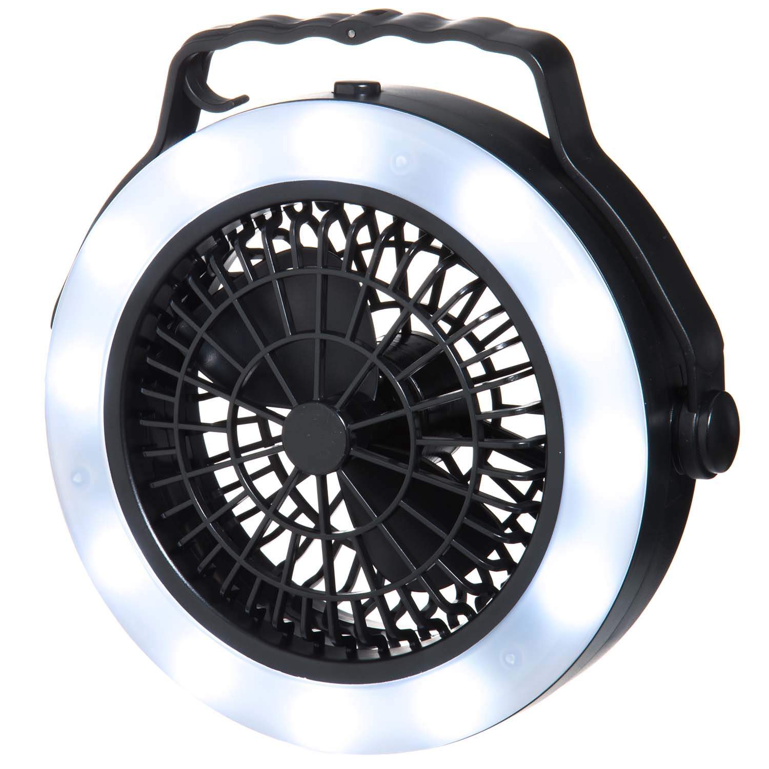 Campinglanterne med ventilator – batteridrevet, LED, sort