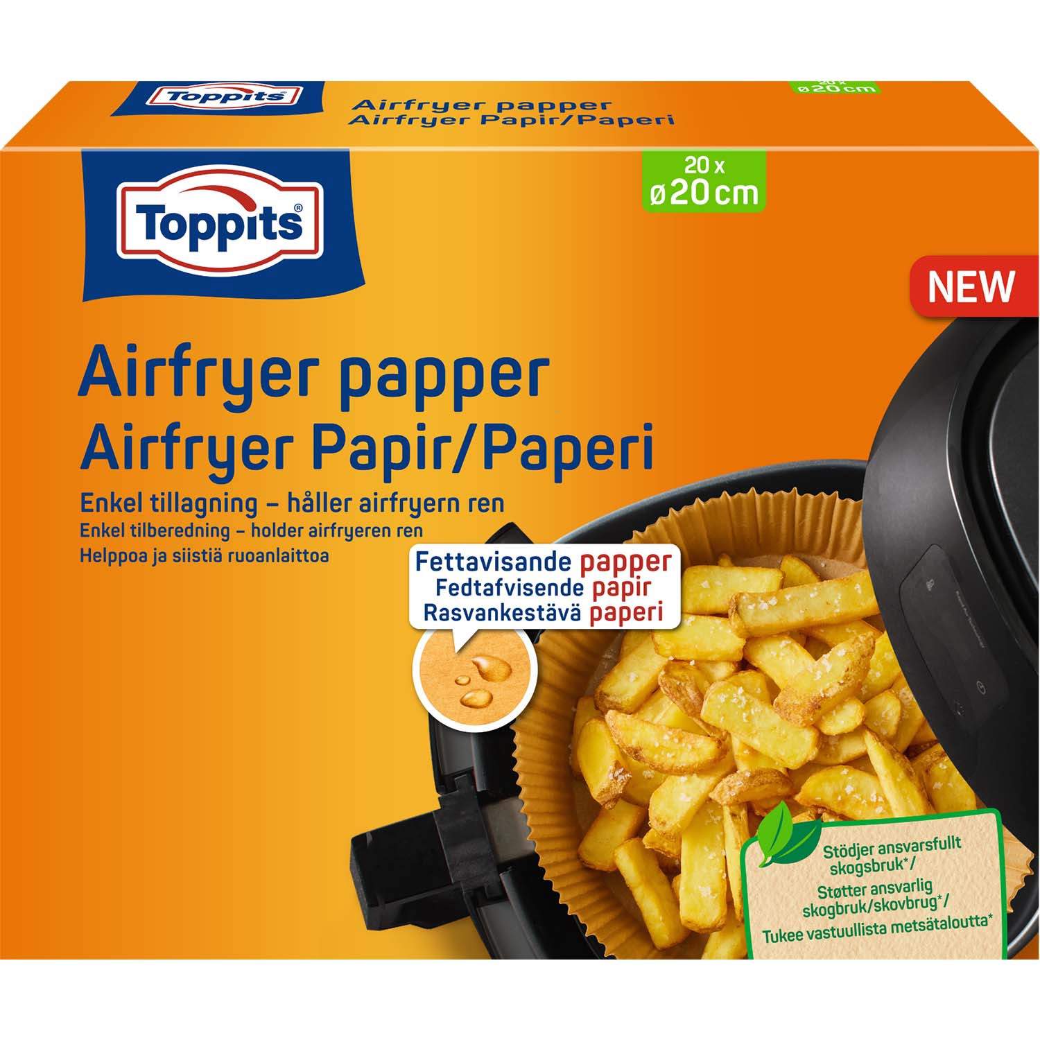 Fedtfilterpapir til airfryer, 20 cm rundt, 7-pak