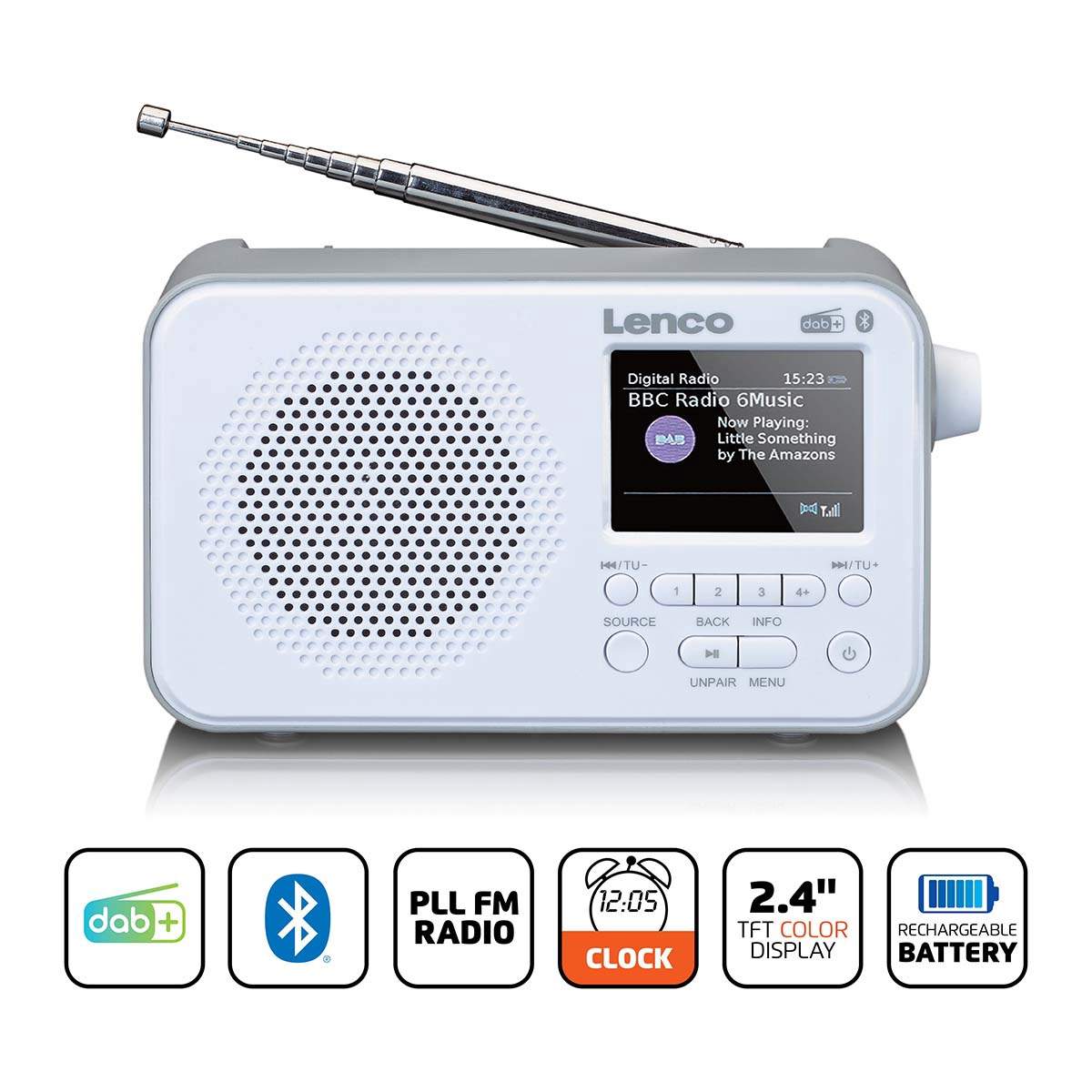 Bärbar DAB+ FM-radio med Bluetooth, 2,4"" skärm, vit | Hem & Hobby | Pryloteket