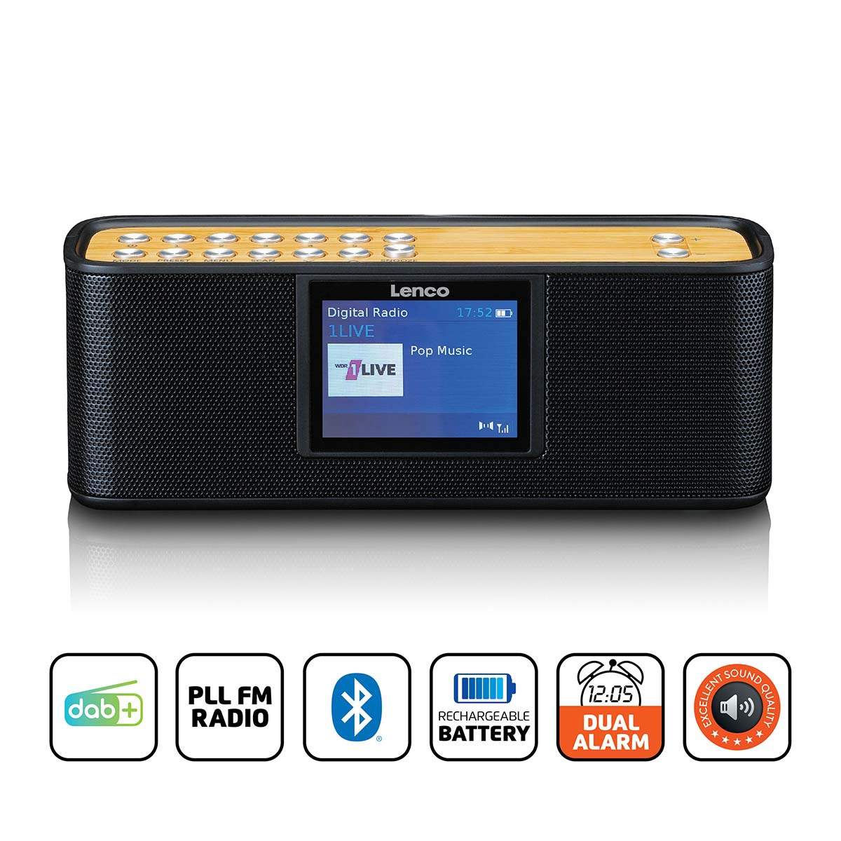 DAB+-radio med Bluetooth, uppladdningsbart batteri, 2,4-tums skärm | Hem & Hobby | Pryloteket