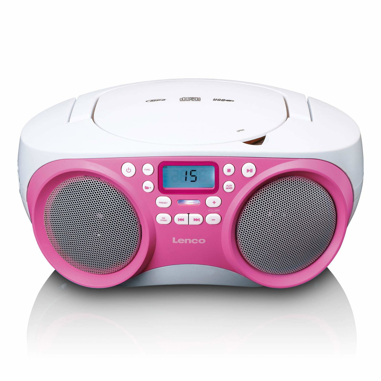 Bärbar FM-radio/CD/MP3-spelare med USB – Rosa | Hem & Hobby | Pryloteket