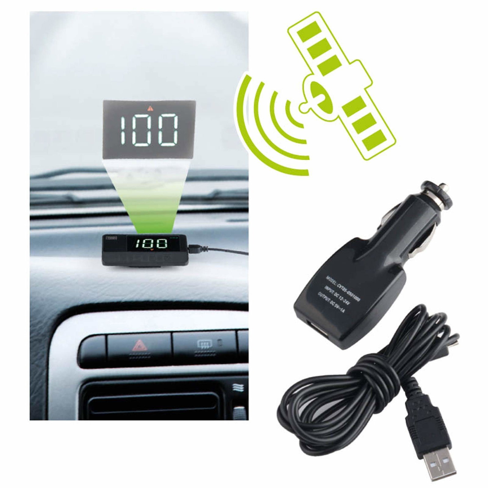 Bil HUD-display – GPS-hastighedsprojektion og advarsler billede