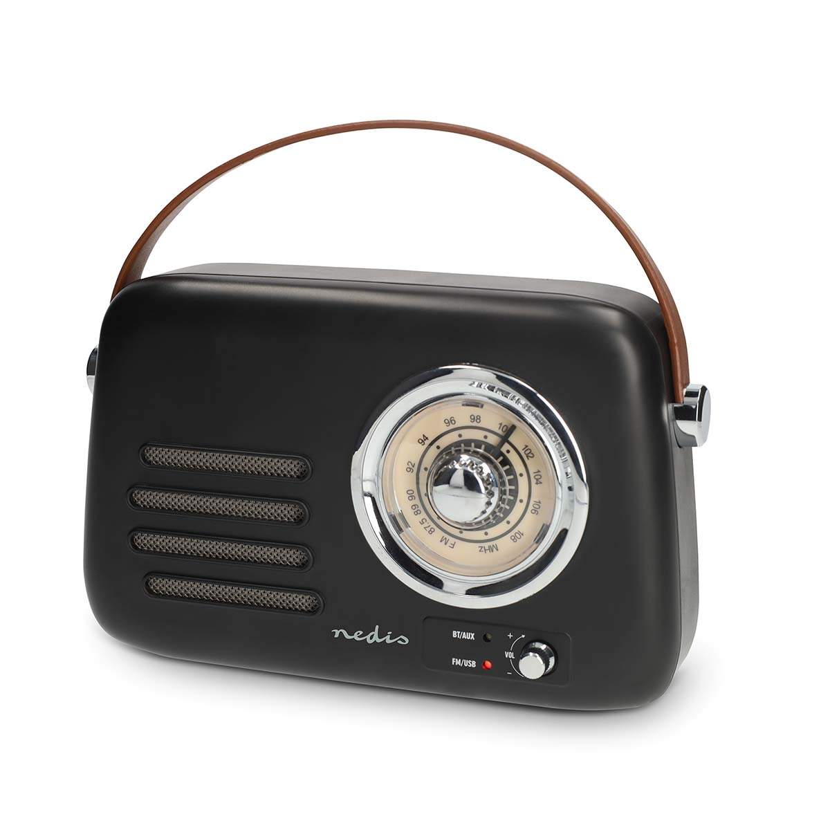 Bærbar retro FM-radio med Bluetooth, USB, sort billede