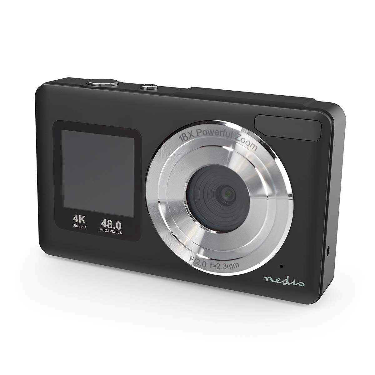 4K digitalkamera, dobbelt skærm, 48MP, 18x zoom, sort billede