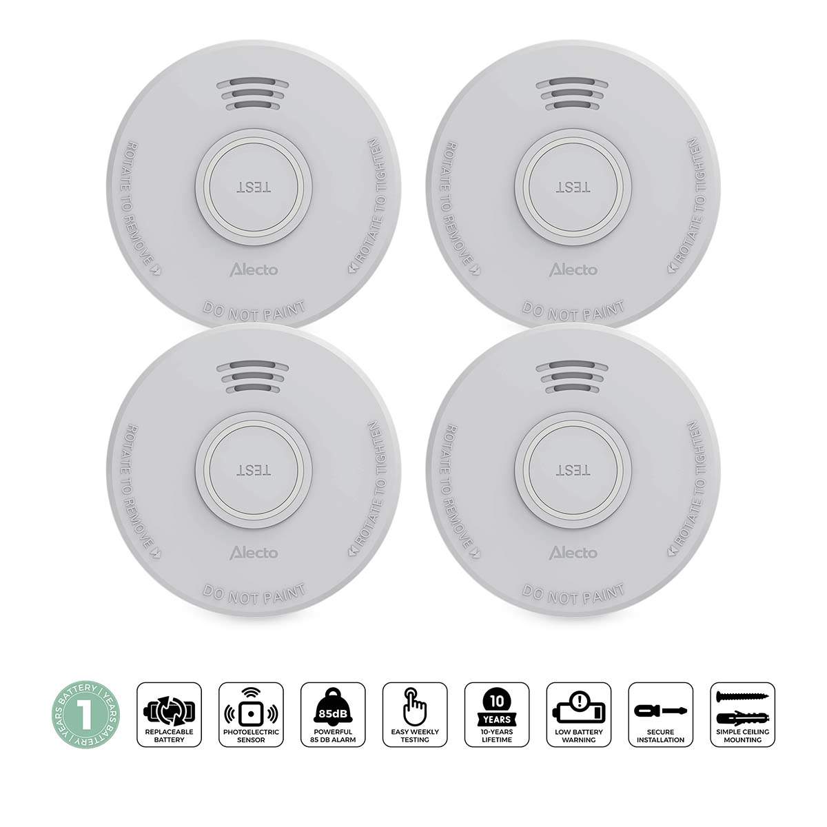 Brandvarnare, fotoelektrisk sensor, 1 års batteri, 4-pack | Hem & Hobby | Pryloteket