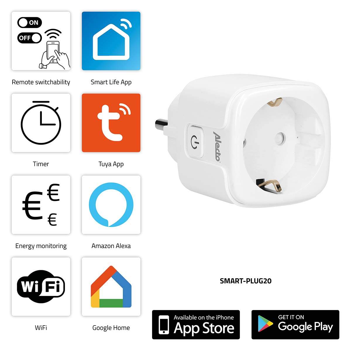 Smart Wi-Fi-uttag med energimätare, 16A 3680W, vit | Hem & Hobby | Pryloteket