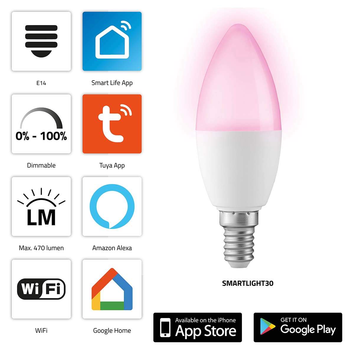 Smart LED Wi-Fi-lampa, RGB, E14, Dimbar, 5W | Hem & Hobby | Pryloteket
