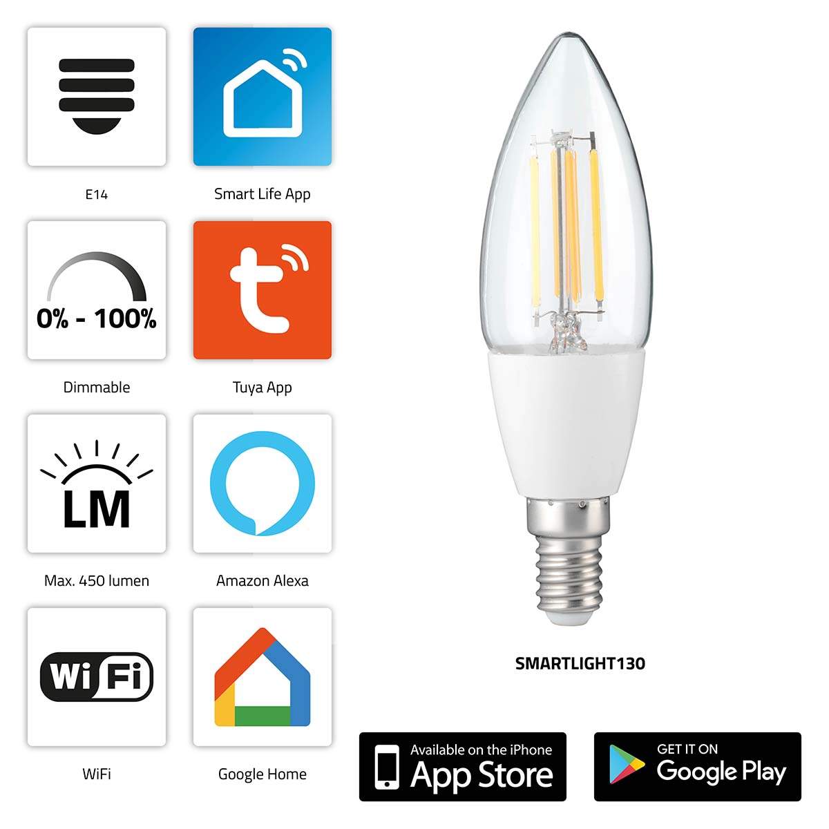 Smart Wi-Fi LED-lampa, dimbar, E14, 450 lumen | Hem & Hobby | Pryloteket
