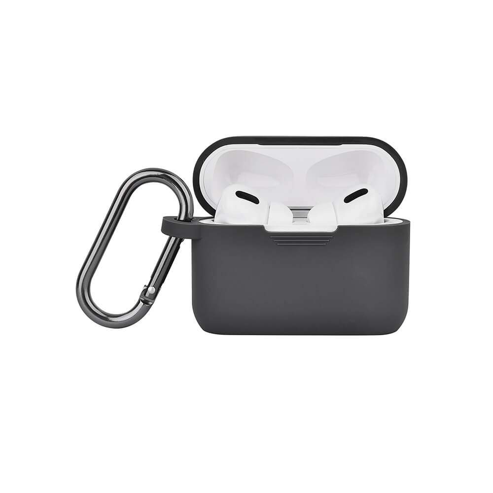 NORTH Airpods Pro Suojakotelo Silikonikarabiiniripustin Tummanharmaa