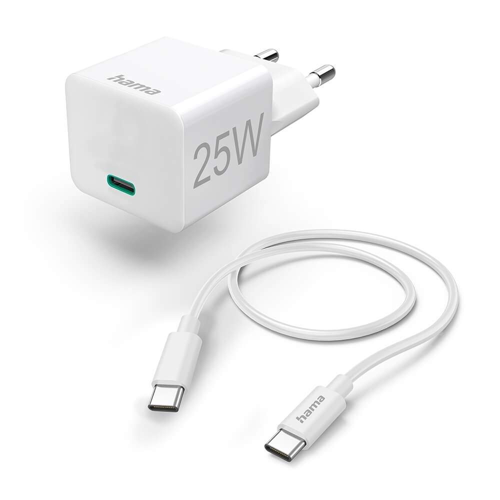 HAMA Oplader USB-C med USB-C-kabel PD 25W 1,5m Kabel Hvid