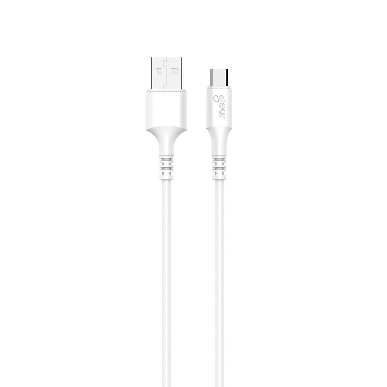 GEAR Ladekabel MicroUSB til USB-A 3m hvidt rundt kabel