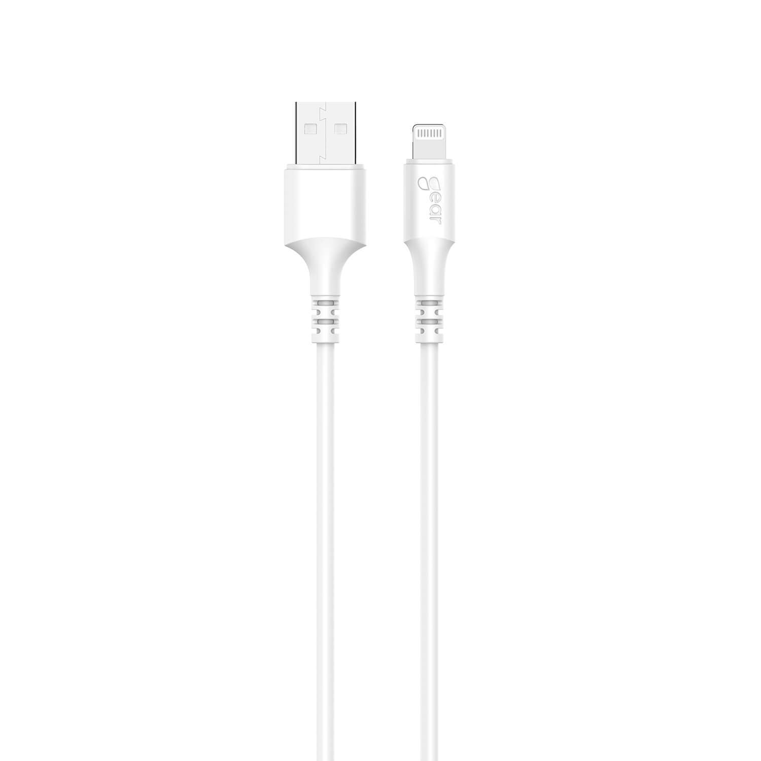 GEAR Ladekabel Lightning til USB-A 2m Hvidt MFI Rundt Kabel