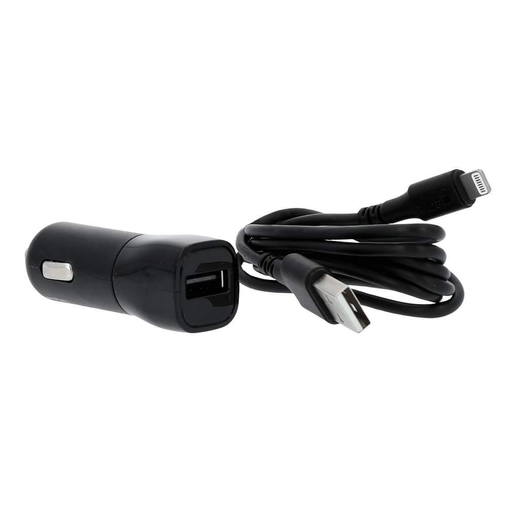 GEAR Oplader 12-24V 1xUSB 2,4A Sort Lightning Kabel 1m MFI C89