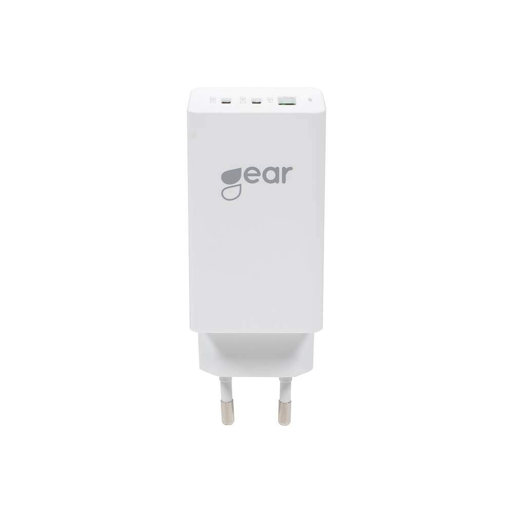 GEAR Oplader GAN 220V 2xUSB-C + 1xUSB-A PD 45W + 18W + 3A (i alt 65W) Hvid