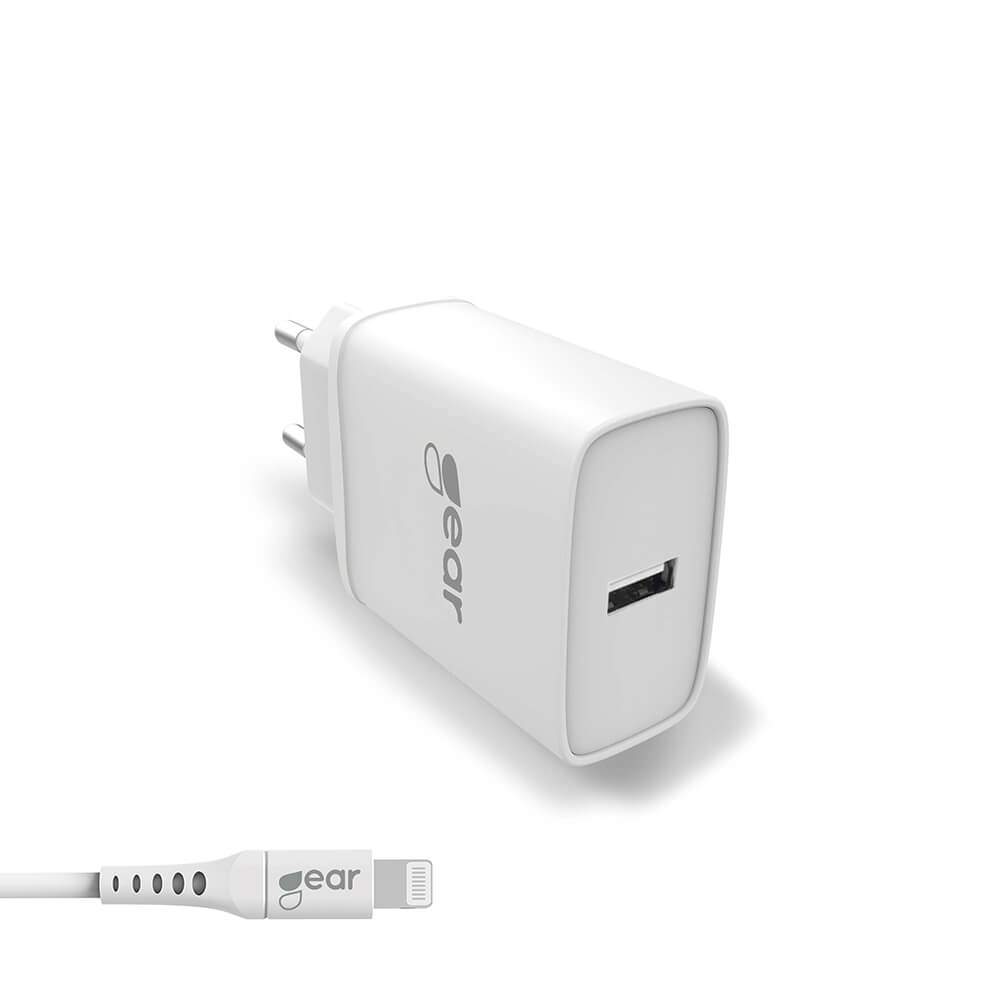 GEAR Oplader 220V 1xUSB 2,4A White Lightning Kabel 1m MFI C89