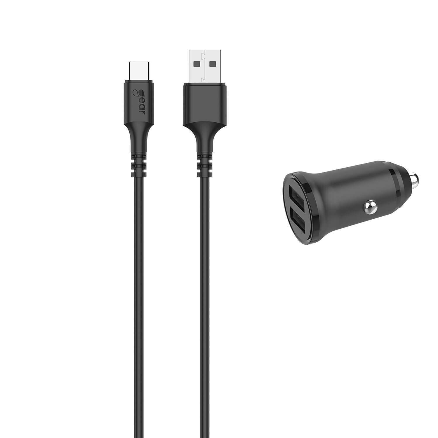 GEAR Laddare 12-24V 2xUSB-A 3.4A Svart USB-C 2.0 Kabel 1m | Elektronik - Biltillbehör - Billaddare | Pryloteket