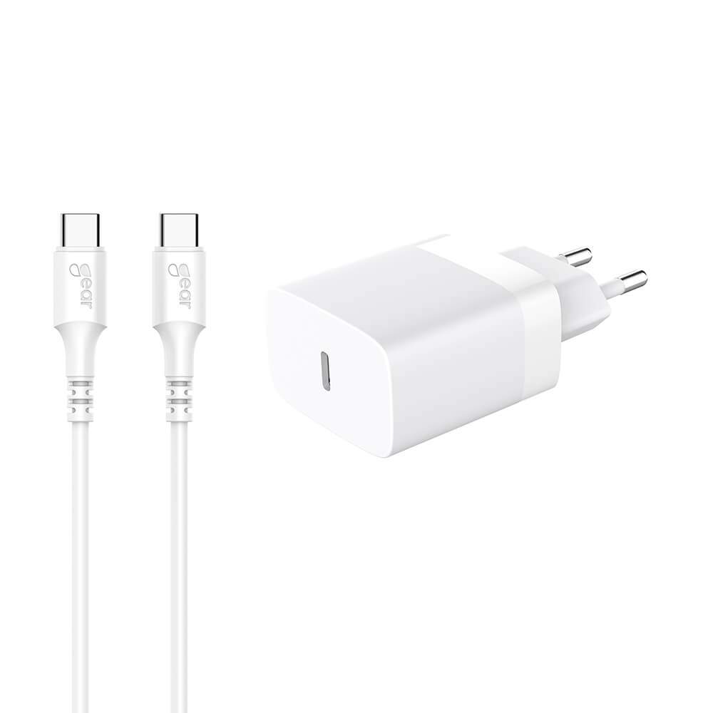 GEAR Oplader 220V 1xUSB-C Hvid PD/PPS 30W +1m Kabel USB-C til USB-C
