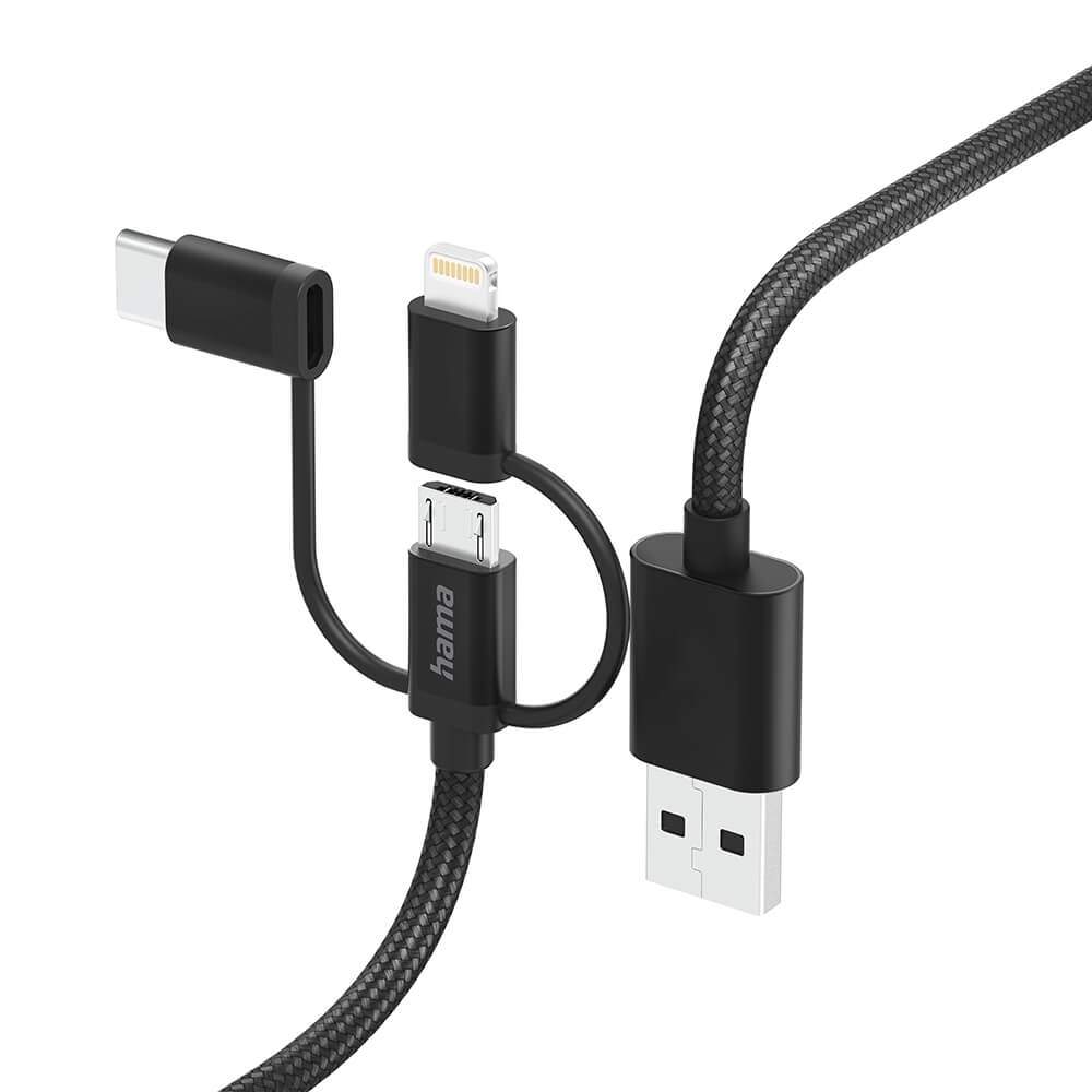 HAMA Multi Ladekabel 3-i-1 Sort 1,5m