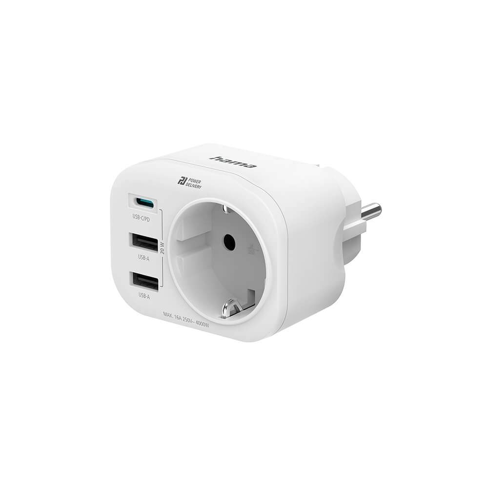 HAMA 220V-stik USB-C/A 20W PD Hvid