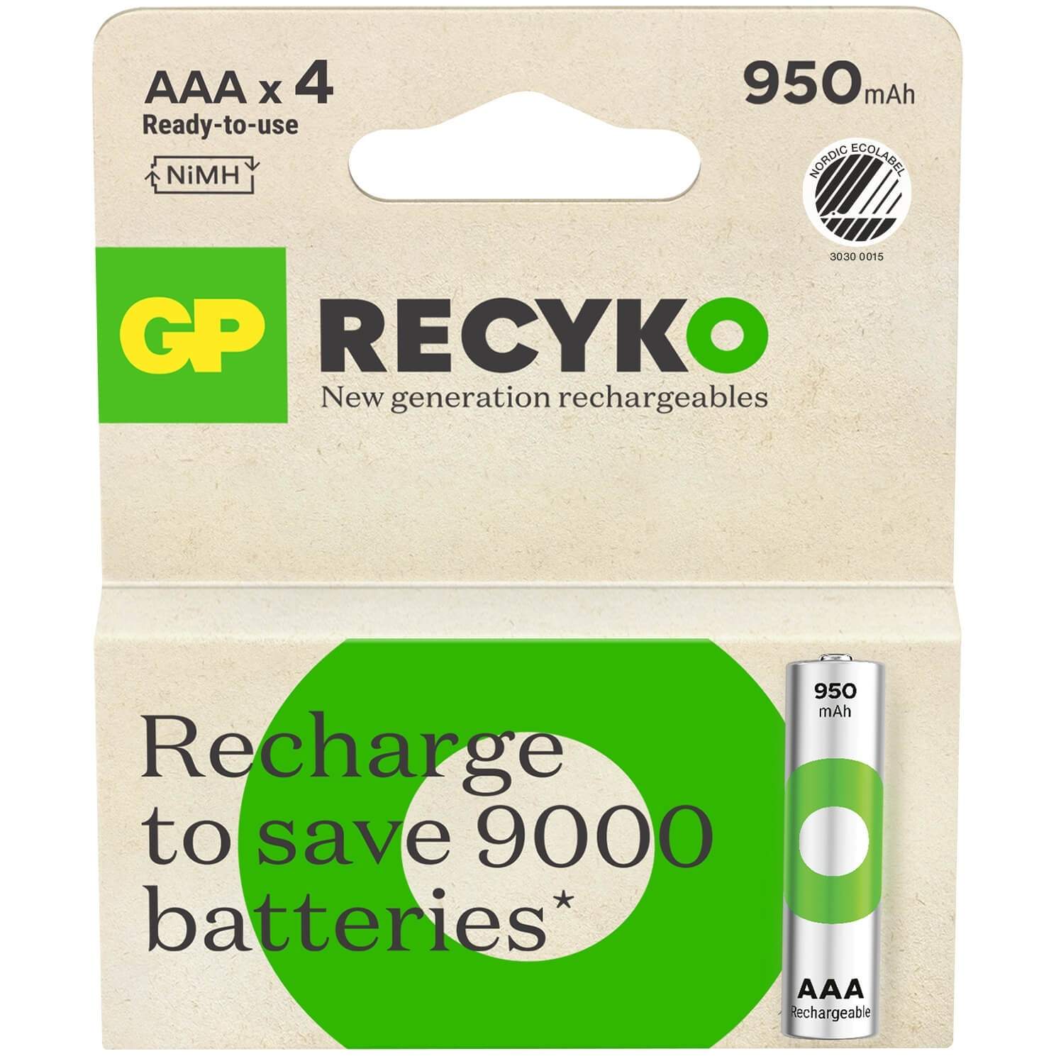 GP Recyko NiMH akku AAA HR03 950mAh 4 kpl
