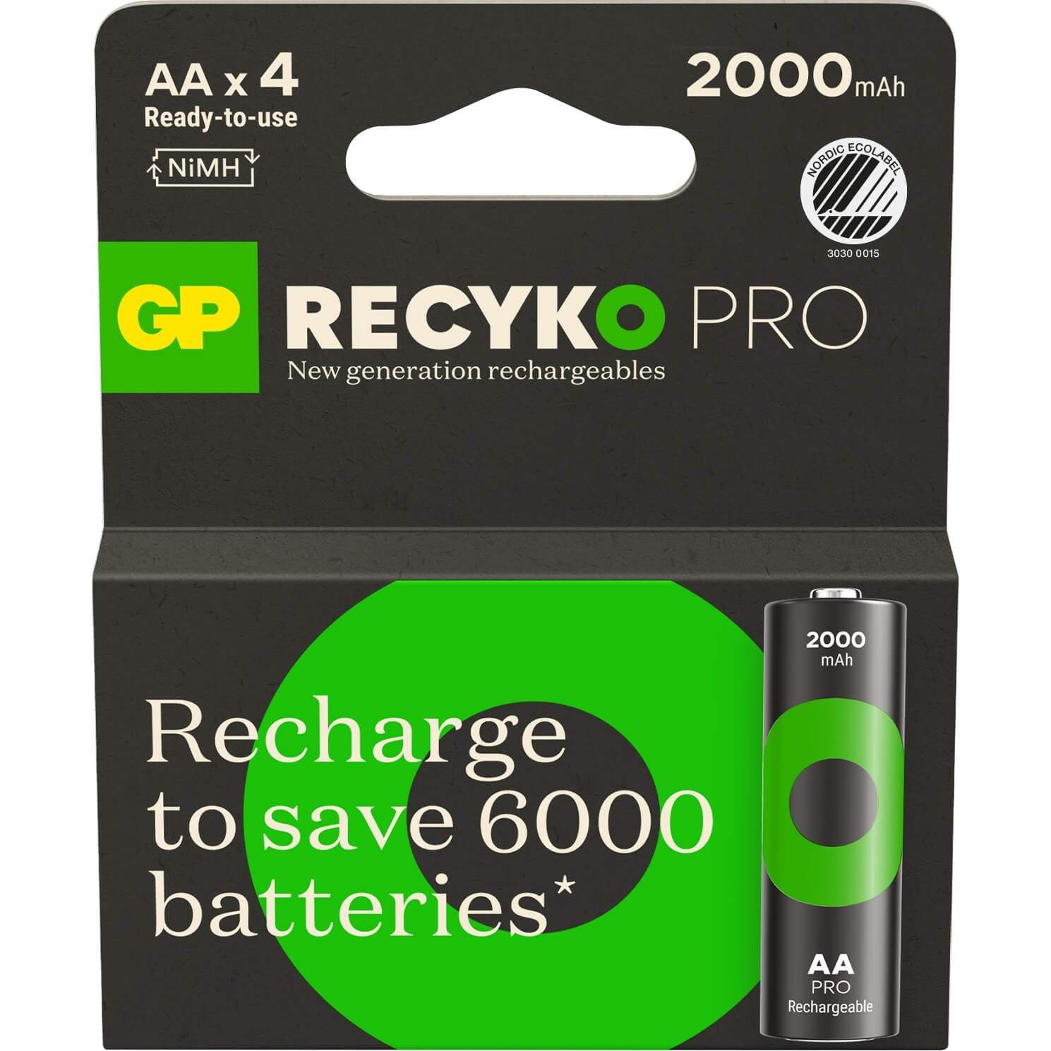 GP Recyko Pro NiMH batteri AA HR6 2000mAh 4-pak