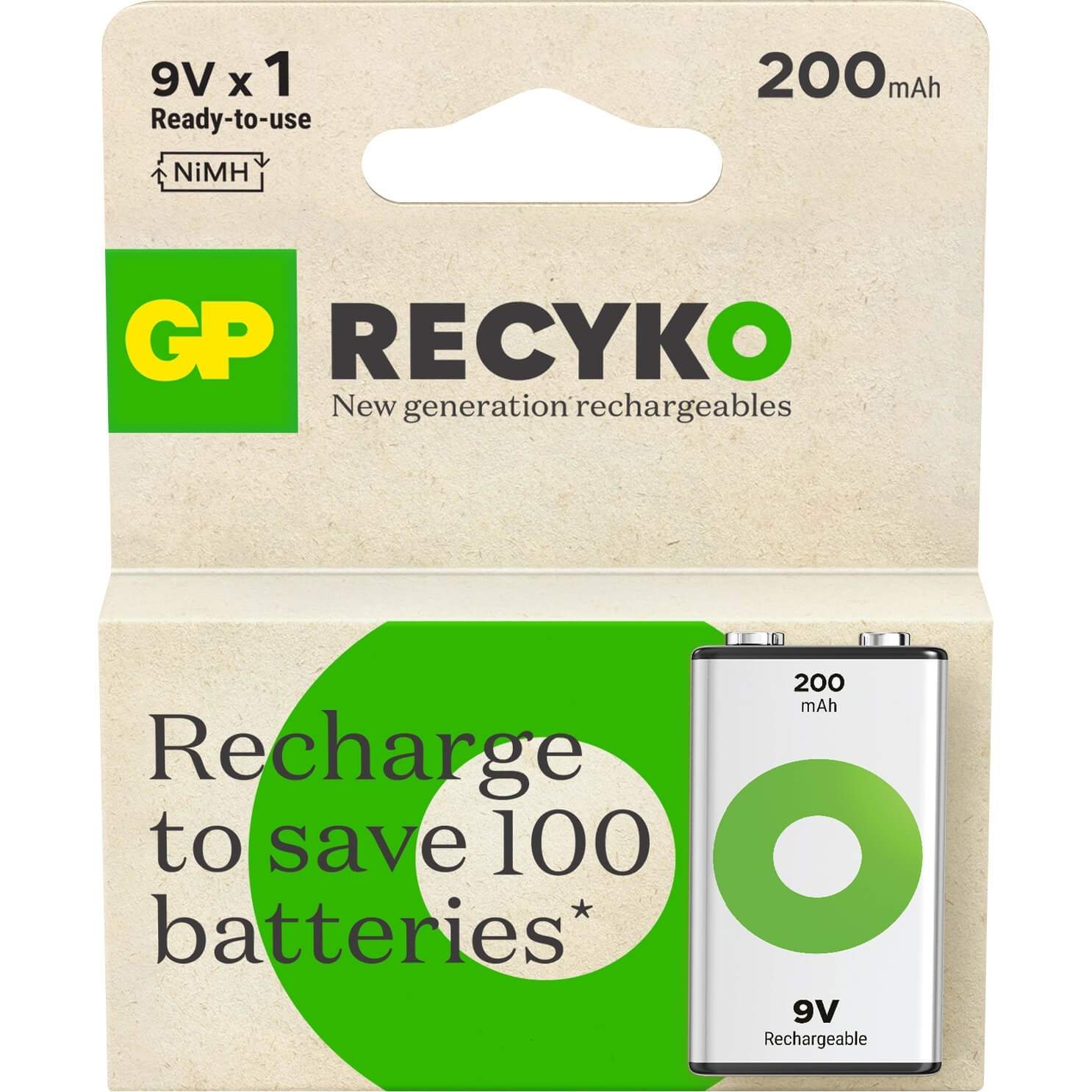 GP Recyko NiMH Akku 9V 200mAh 1 kpl