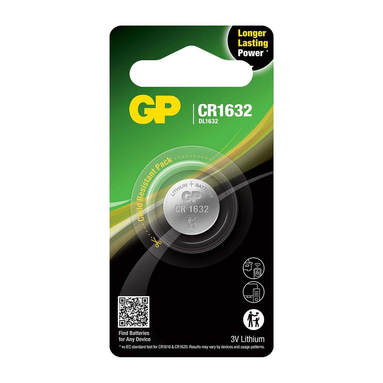 GP Lithium Coin Cell CR1632 1 kpl