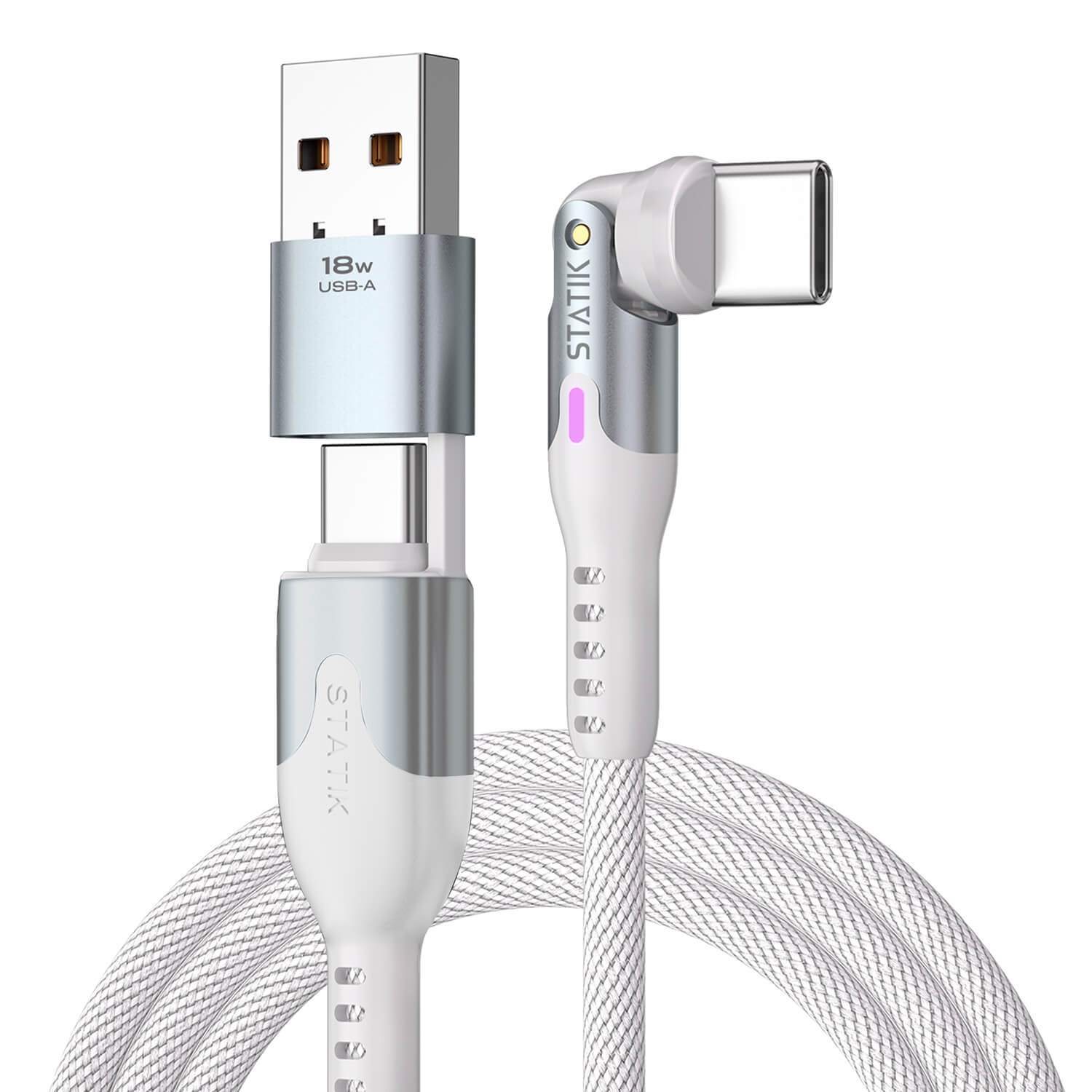 STATIK PowerPivot Pro Nylon flettet USB-C til USB-C, 1m Hvid