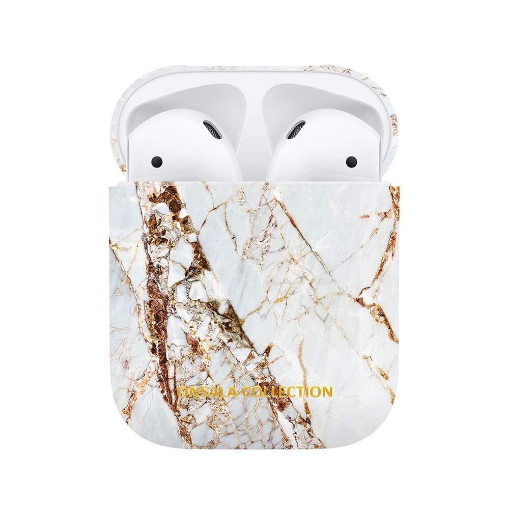 ONSALA COLLECTION Airpods etui 1. og 2. generation af hvid næsehornsmarmor