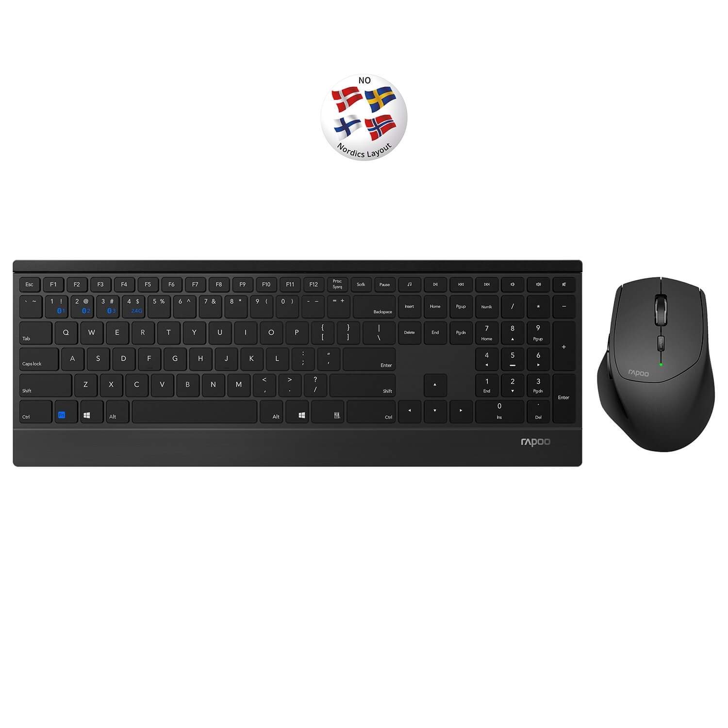 RAPOO Tastatur/Mus Sæt 9500M Trådløs Multi-Mode Sort