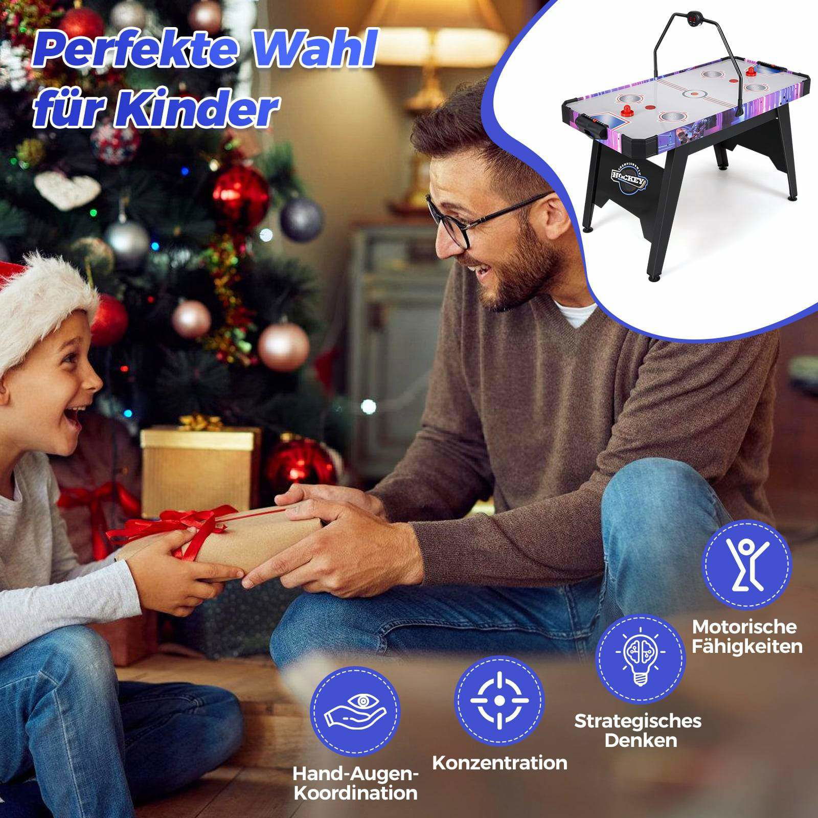 144 cm airhockeybord – kraftfuld motor, LED-resultattavle