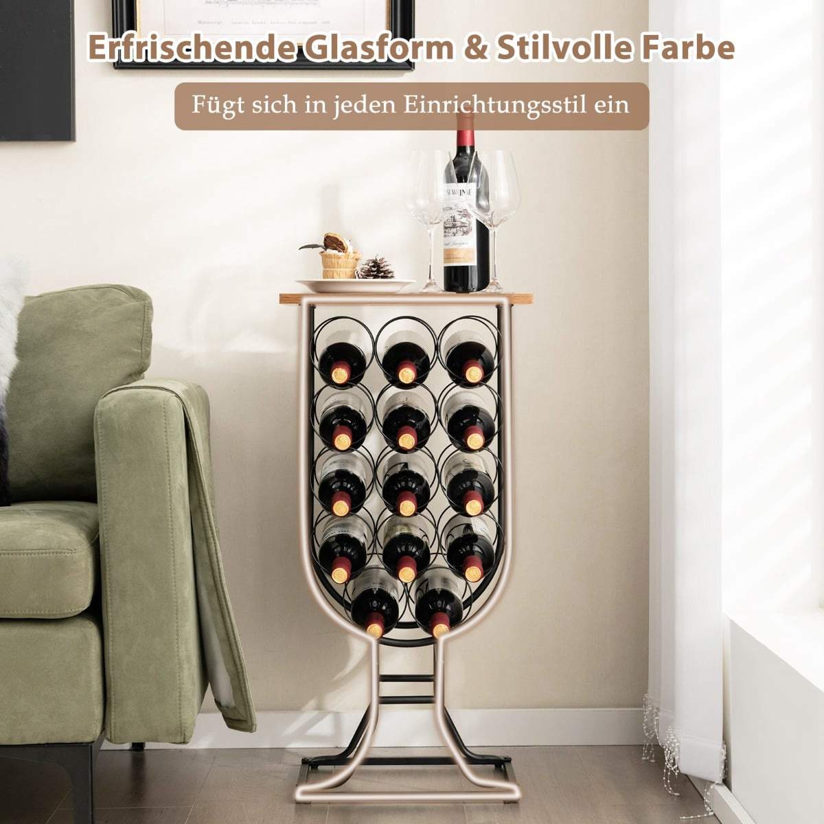 Vinreol til 14 flasker med aftagelige hjul