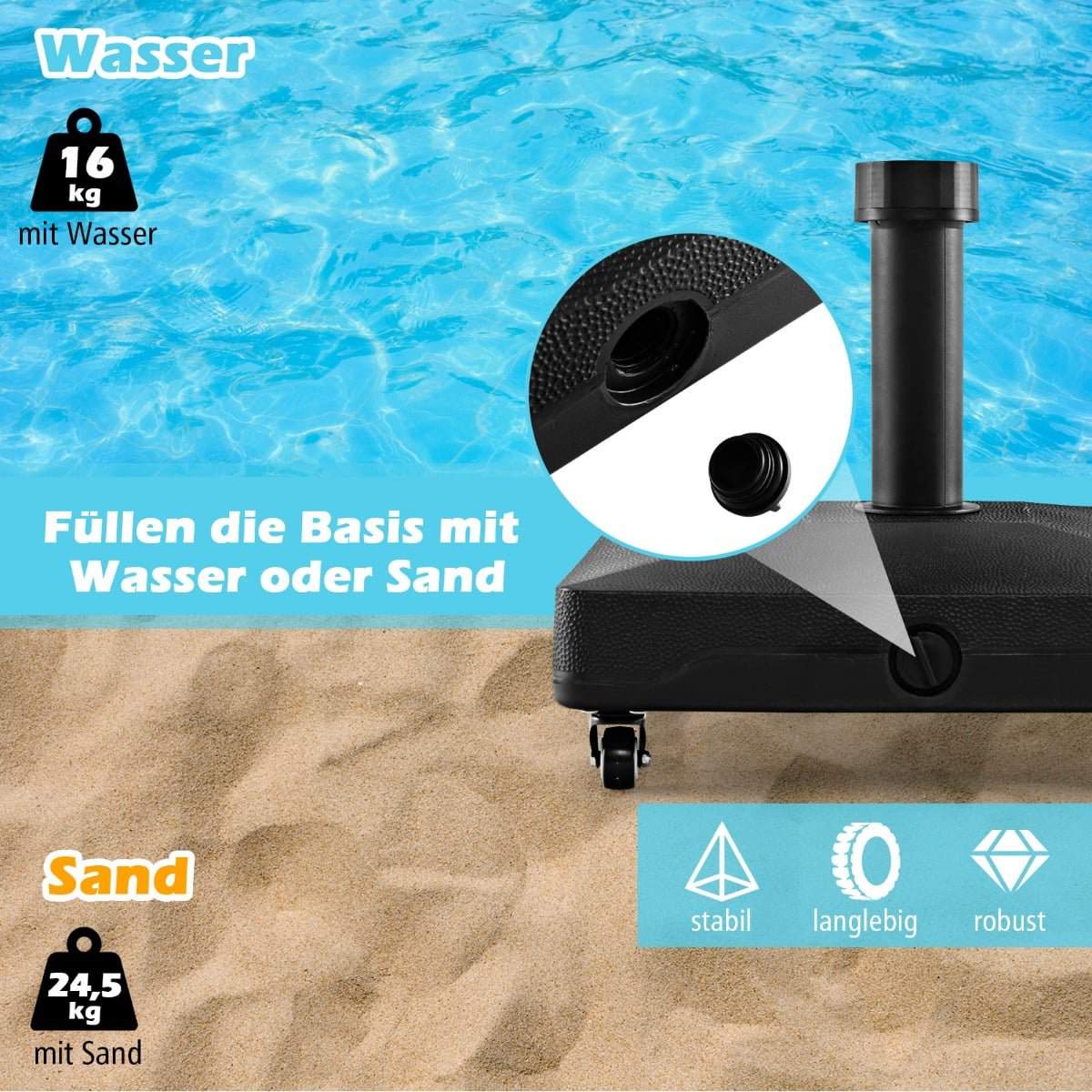 Mobil paraplyfode med hjul, fyldbar, sort, 45x44x40 cm