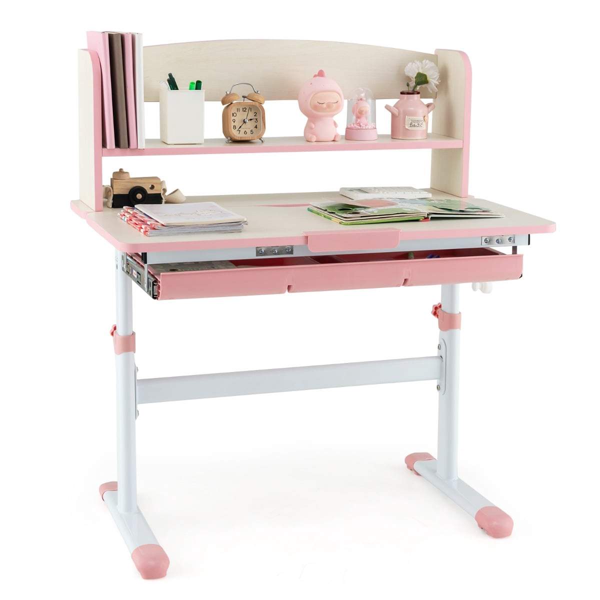 Justerbart barnskrivbord med vinklingsbar topp, låda och hylla – rosa | Hem & Hobby | Pryloteket