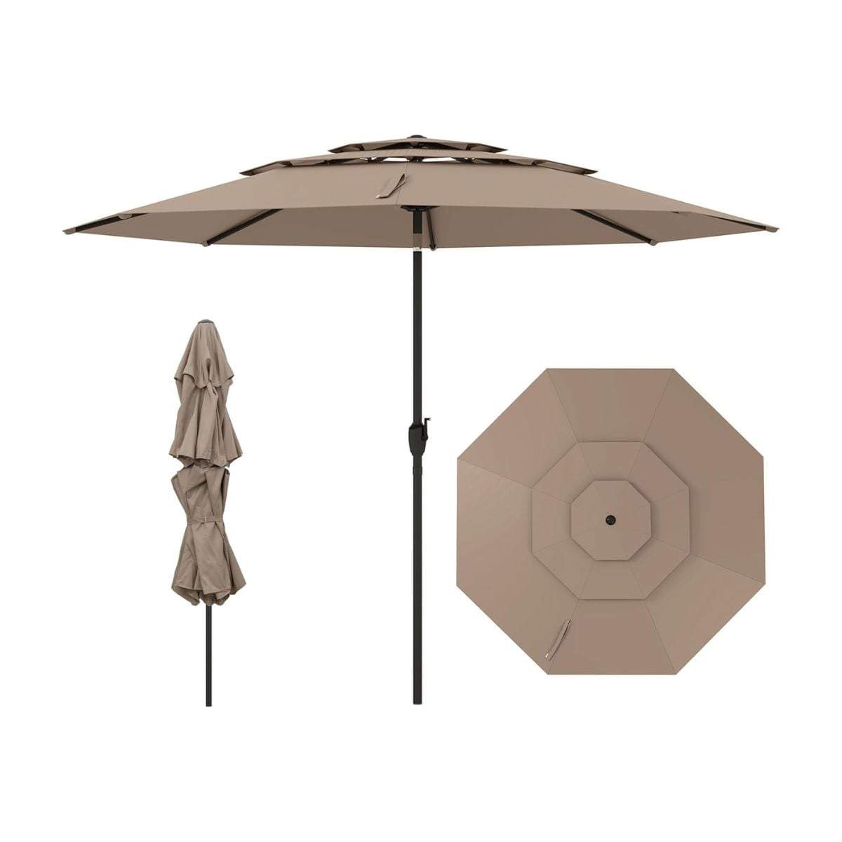 3-lags terrasseparasol, 300 cm vindtæt, let vippebar